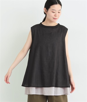 ラミーコットン　2枚重ねベスト(ブラック×グレー-ONESIZE)