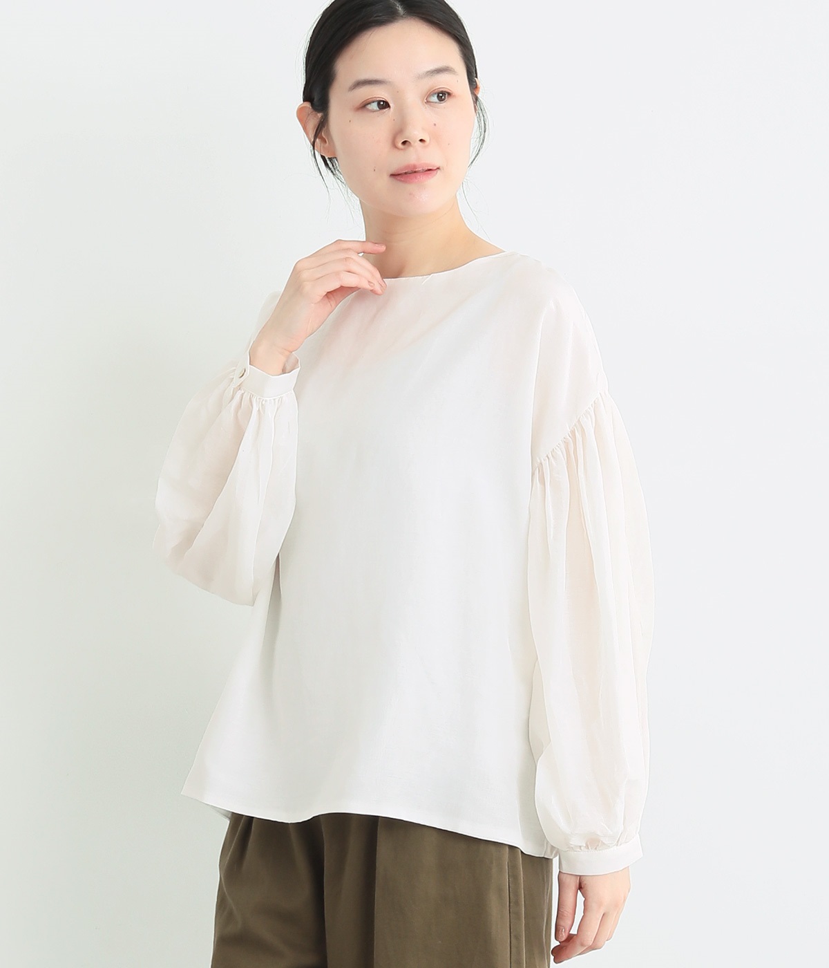 コットンシルク　ボリューム袖ブラウス(オフ-ONESIZE)