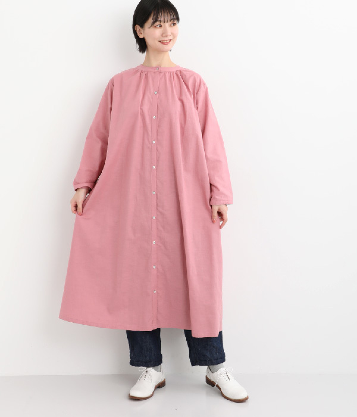 コットンリネン前後ピンタックワンピース(ローズ-ONESIZE)
