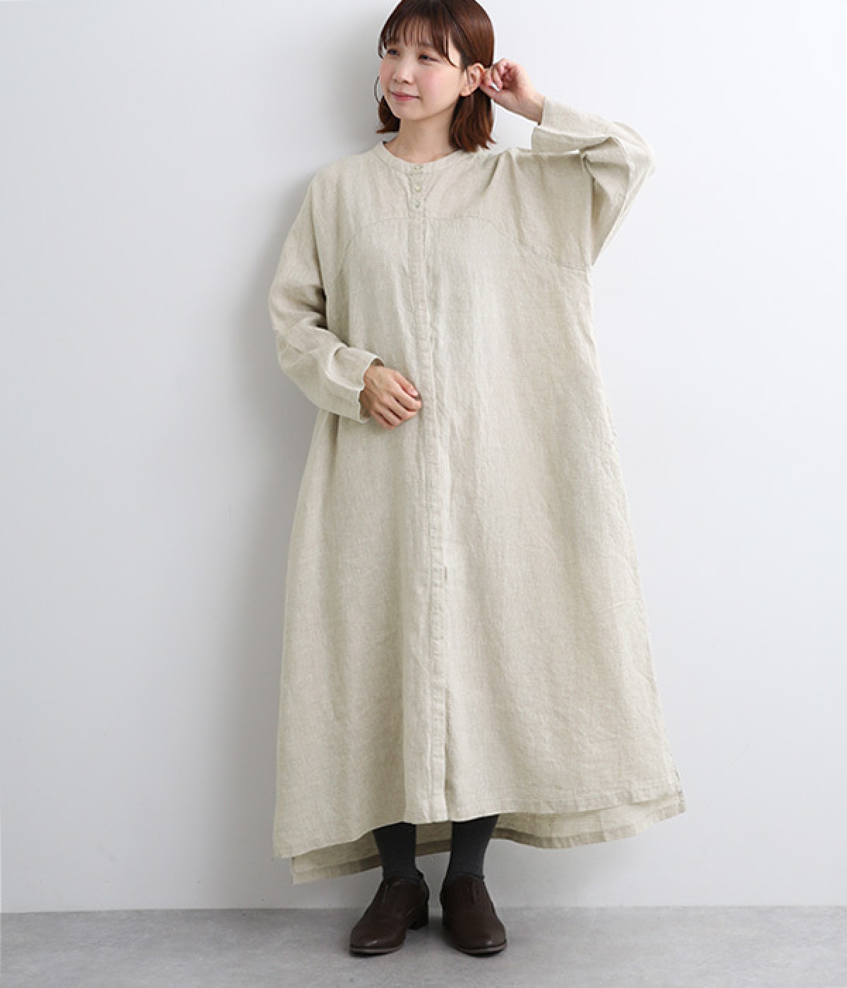 14番手リネンドルマン切り替え比翼ワンピース(キナリ-ONESIZE)