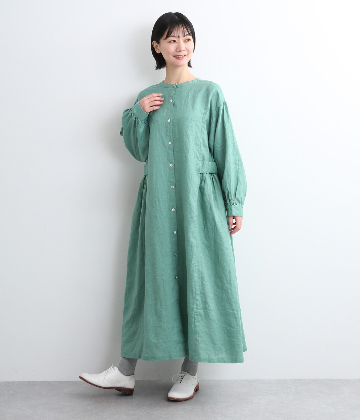 14番手リネンサイドベルト2wayワンピース(ペールブルー-ONESIZE)