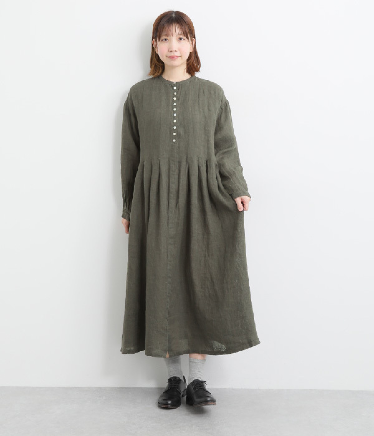 リネンシャンブレータック比翼ワンピース(チャコール-ONESIZE)