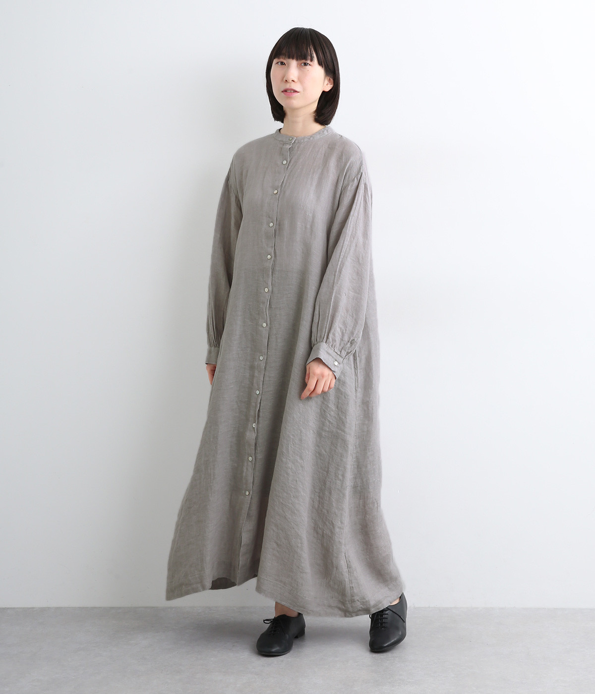 リネンシャンブレー後結びワンピース(スチールグレー-ONESIZE)