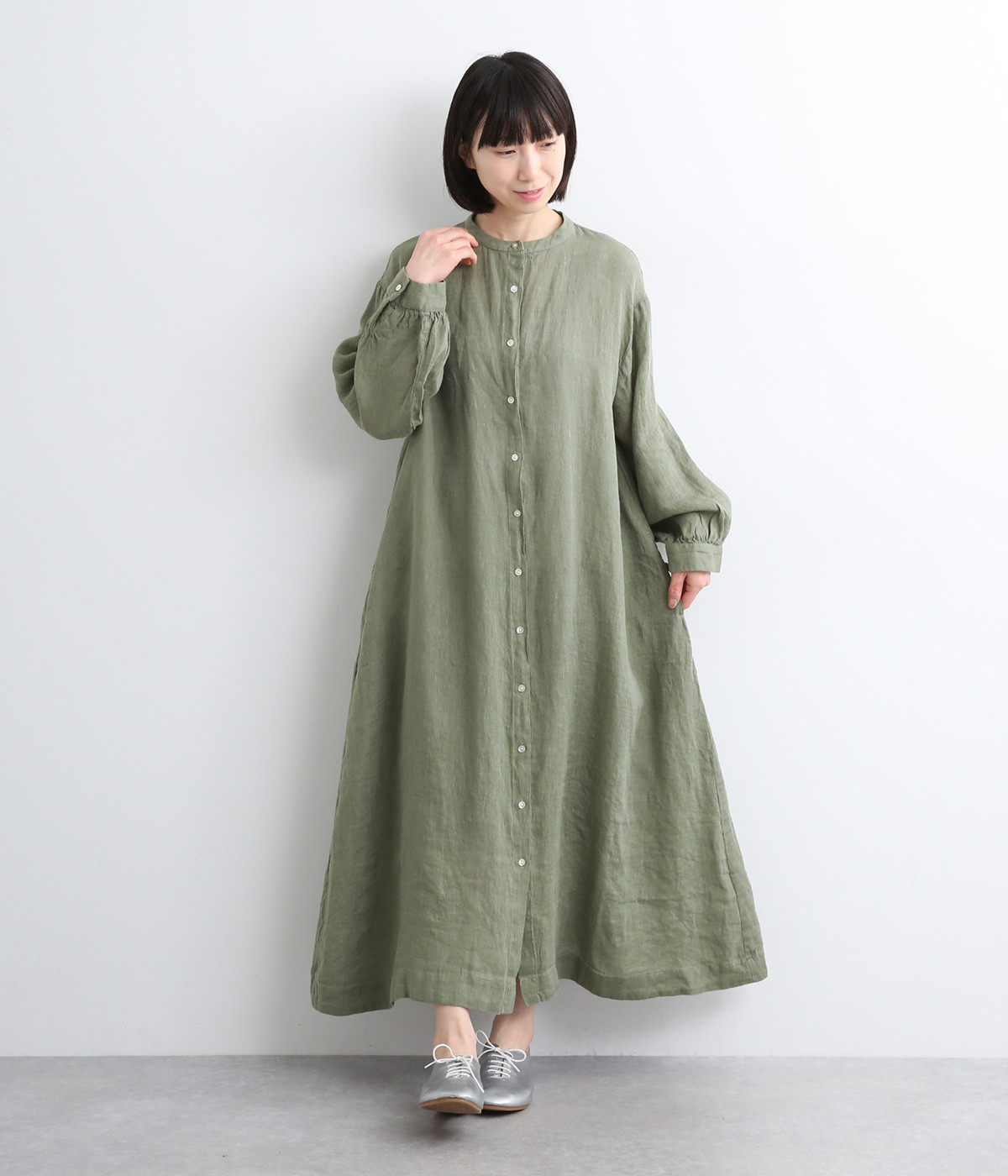 リネンシャンブレー後結びワンピース(ダルグリーン-ONESIZE)