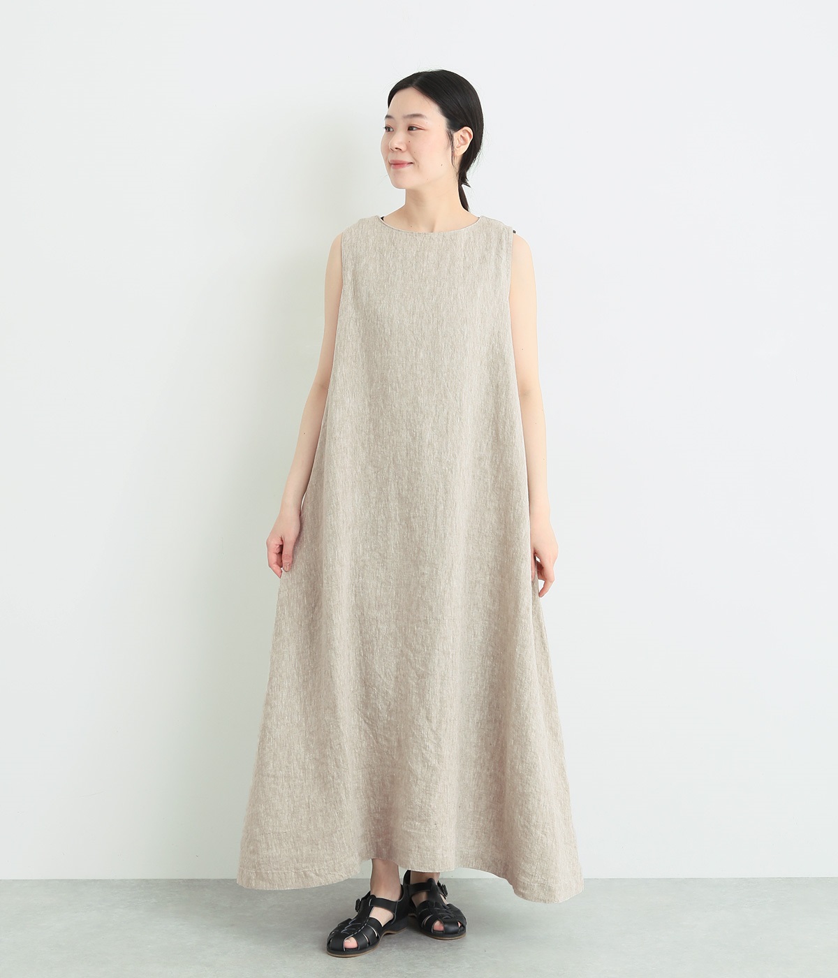 9番手リネン　2wayノースリーブワンピース(グレージュ-ONESIZE)