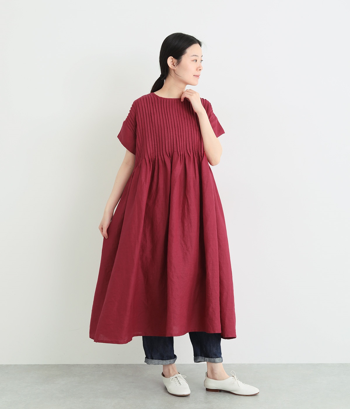 2wayピンタックワンピース(レッド-ONESIZE)