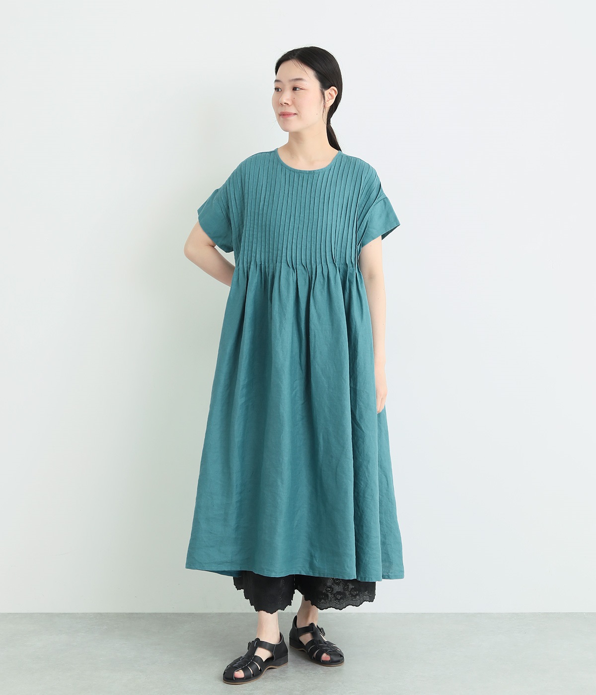 2wayピンタックワンピース(ターコイズ-ONESIZE)