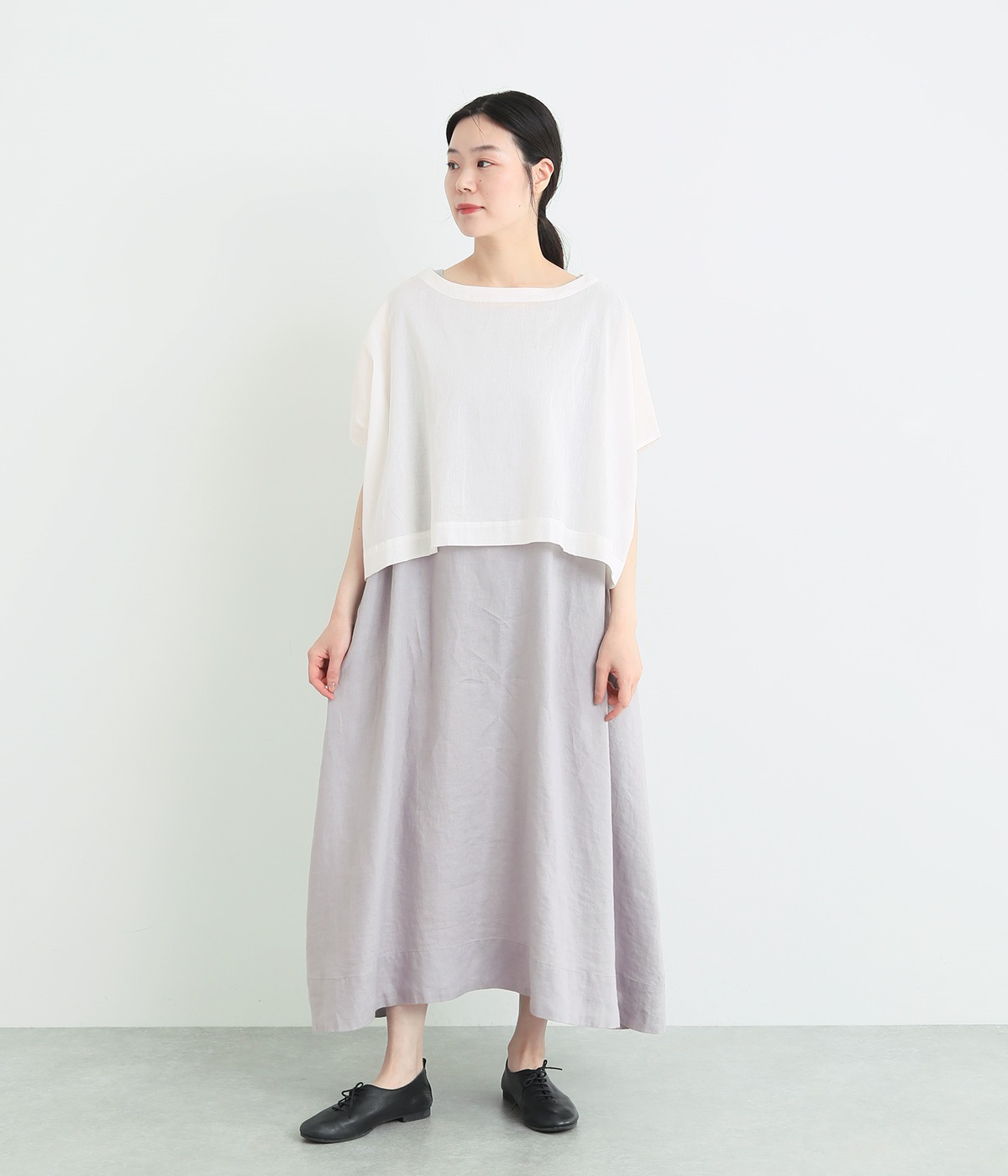 ノースリーブワンピース×重ねトップスセット(スチールグレー×オフ-ONESIZE)