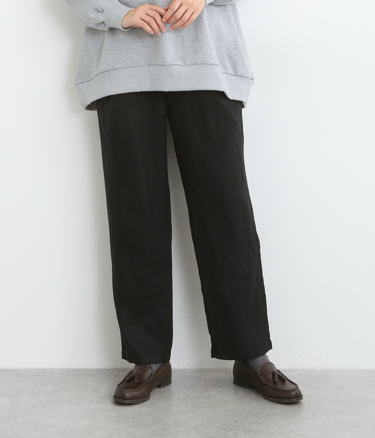 14番手リネン テーパードパンツ(ブラック-ONESIZE)