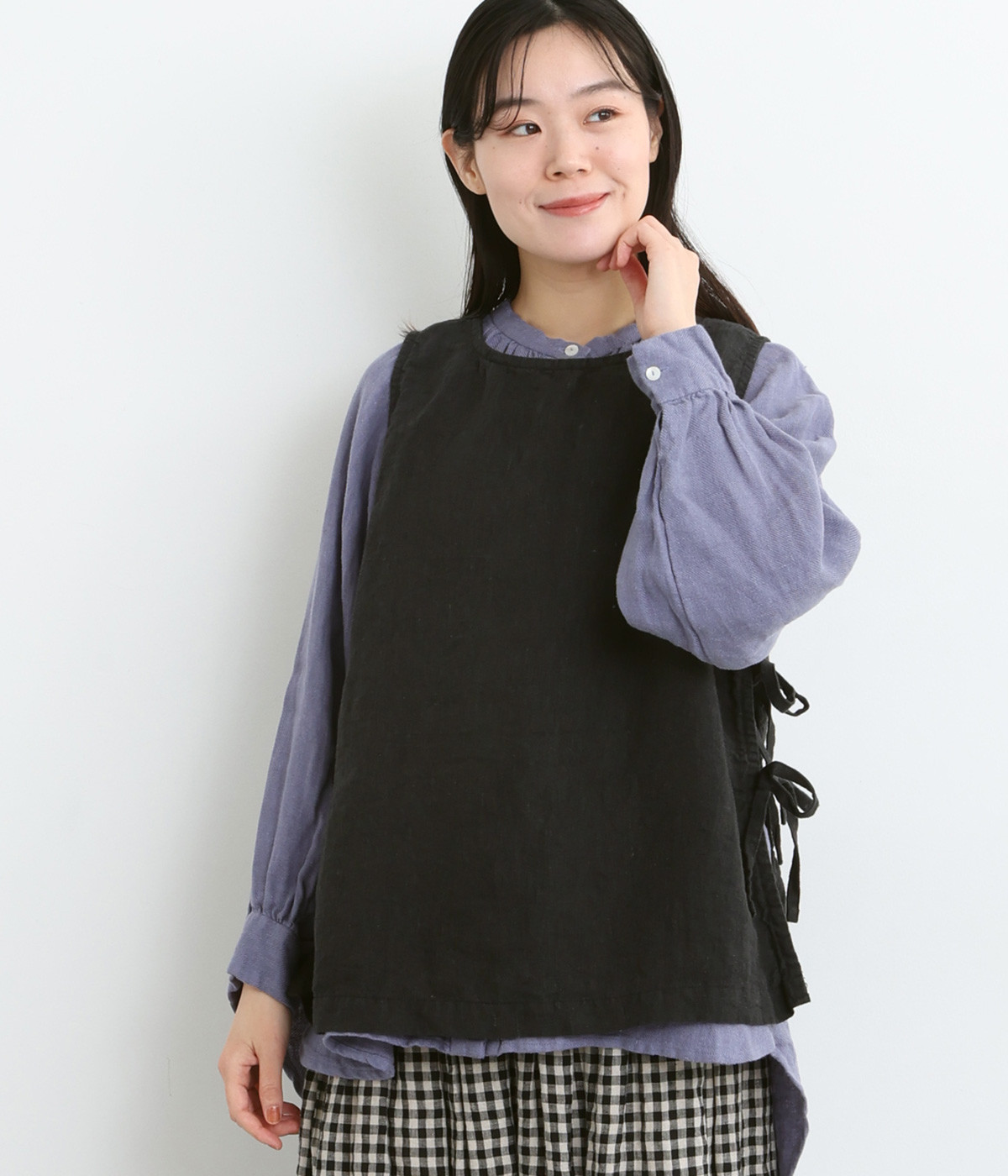 9番手リネン サイド結びベスト(ブラック-ONESIZE)