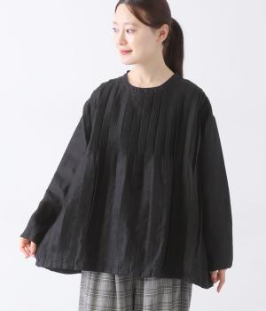 14番手リネンテレコピンタックブラウス(ブラック-ONESIZE)
