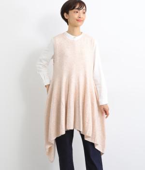 ポリコットンニットロングベスト(アイボリー-F)