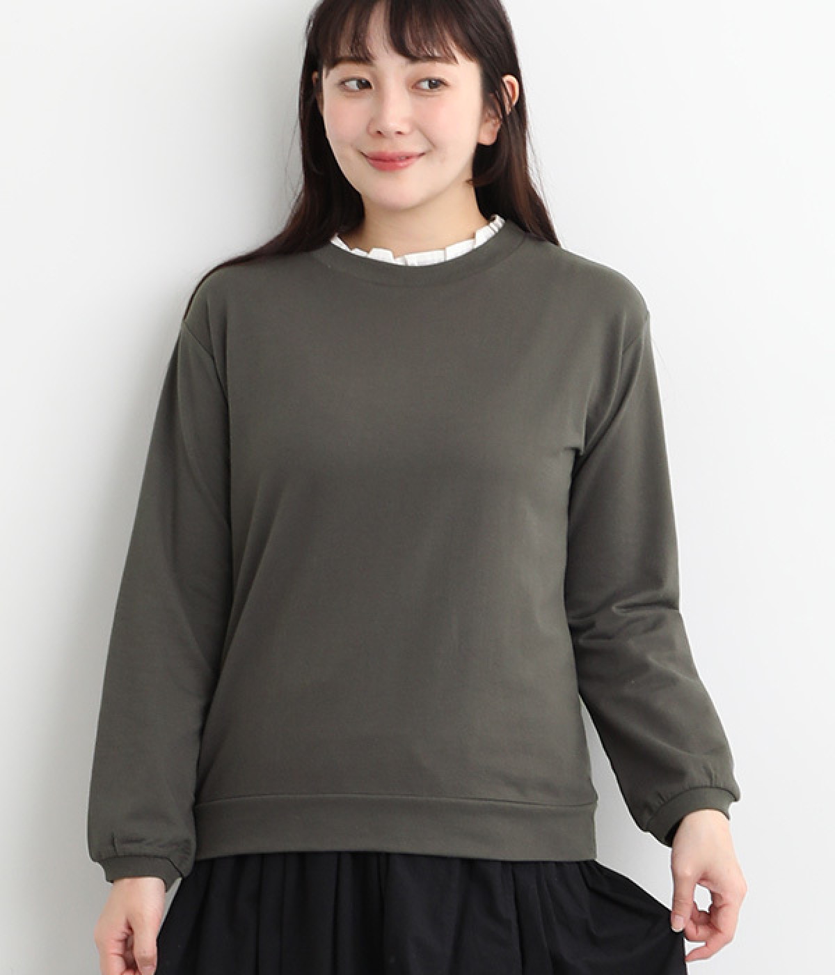 ミニ裏毛フェイクレイヤード長袖Tシャツ(スミクロ-L)