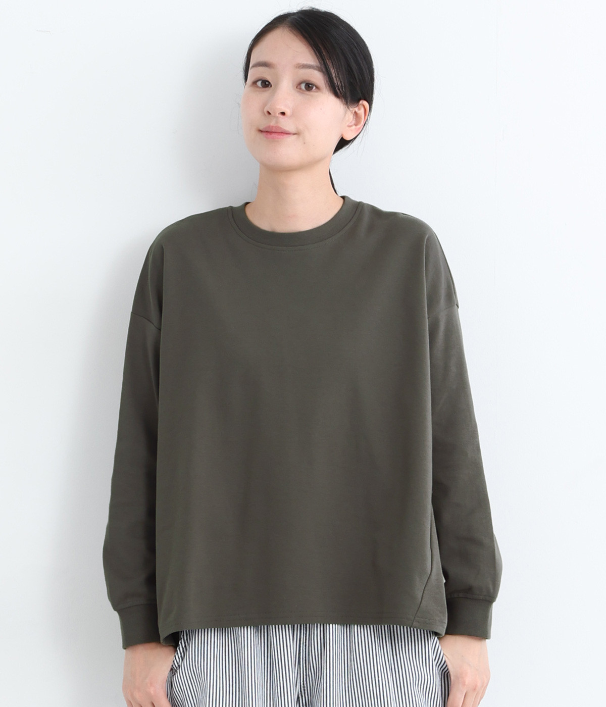 コットンスムースデザインワイド長袖Tシャツ(スミクロ-L)