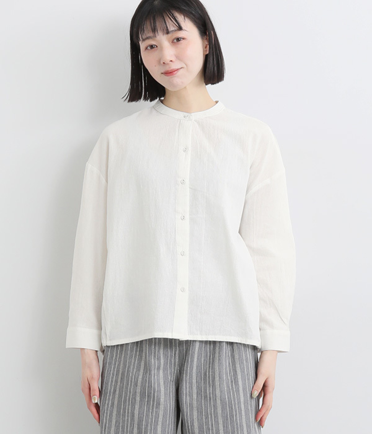 コットンシワ加工バックシャーリングシャツ(オフ-L)