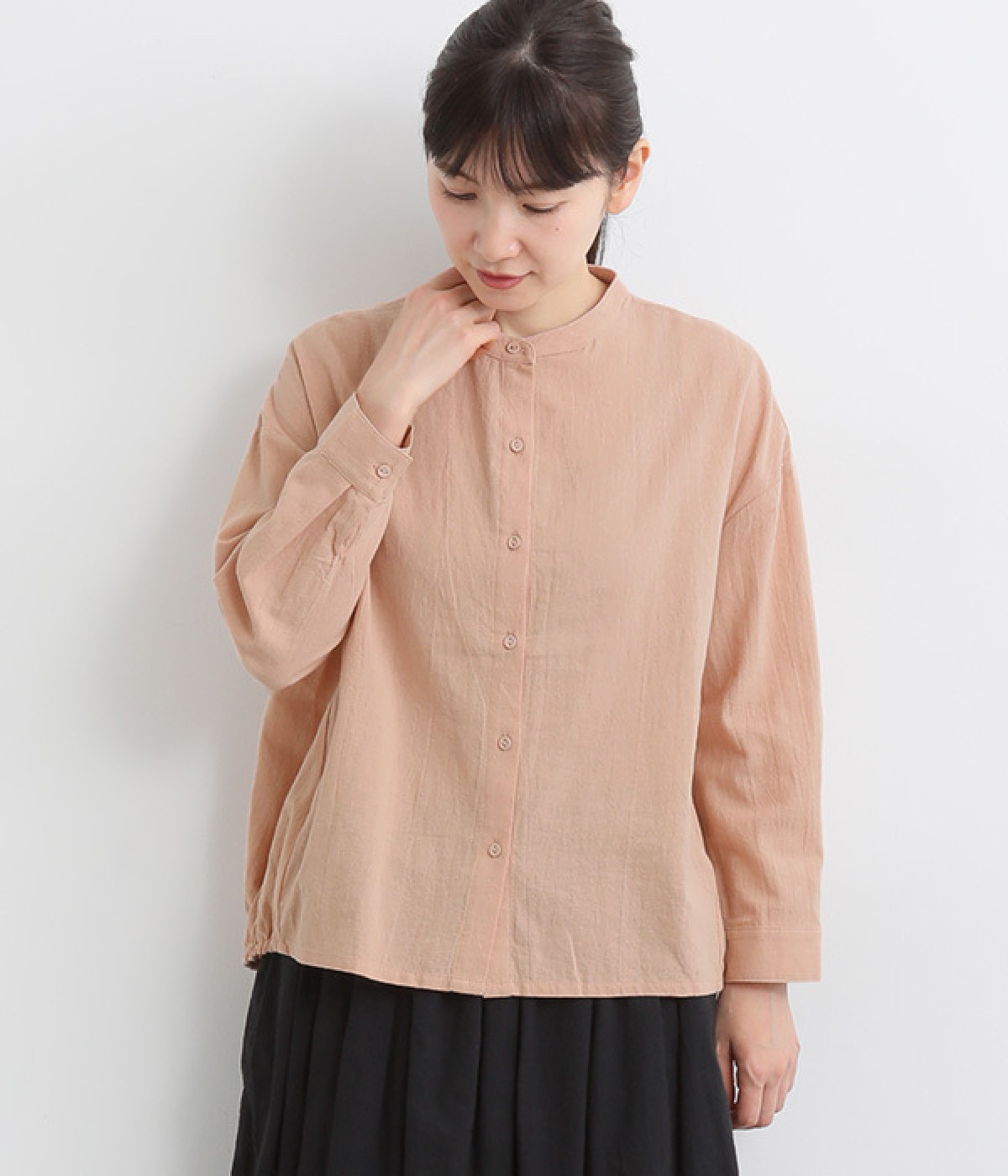 コットンシワ加工バックシャーリングシャツ(ライトオレンジ-L)