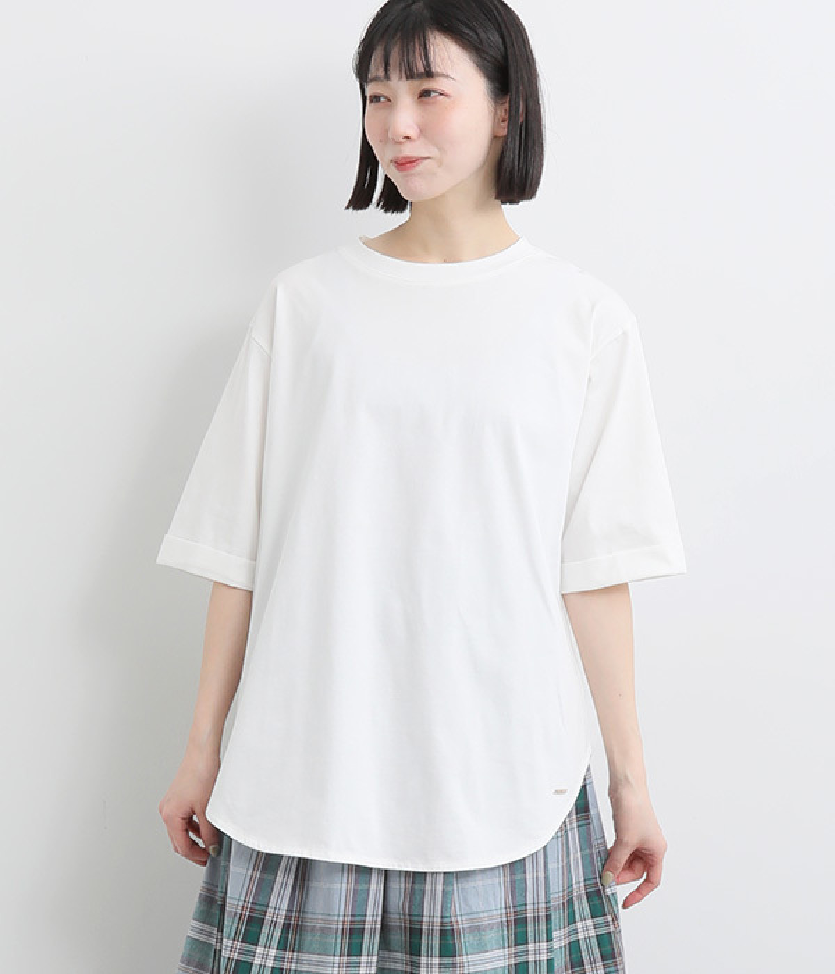 【neilikka】コットンクリーン天竺　5分袖チュニックＴシャツ(オフホワイト-L)