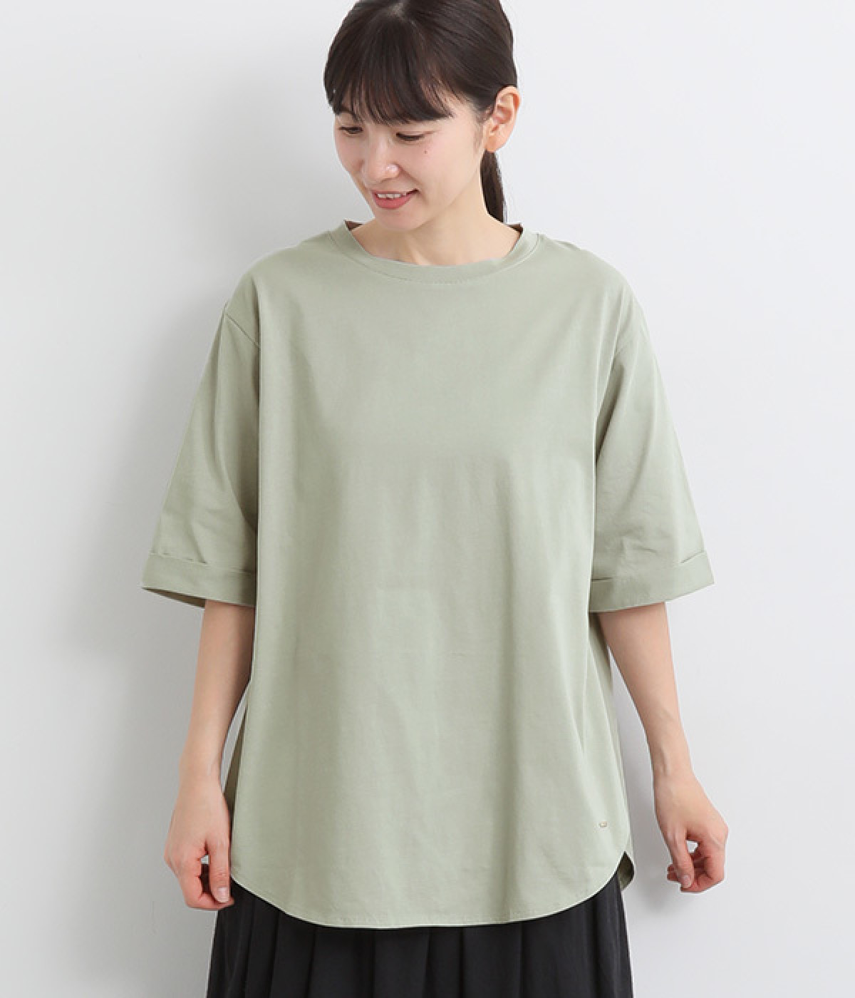【neilikka】コットンクリーン天竺　5分袖チュニックＴシャツ(ミント-L)