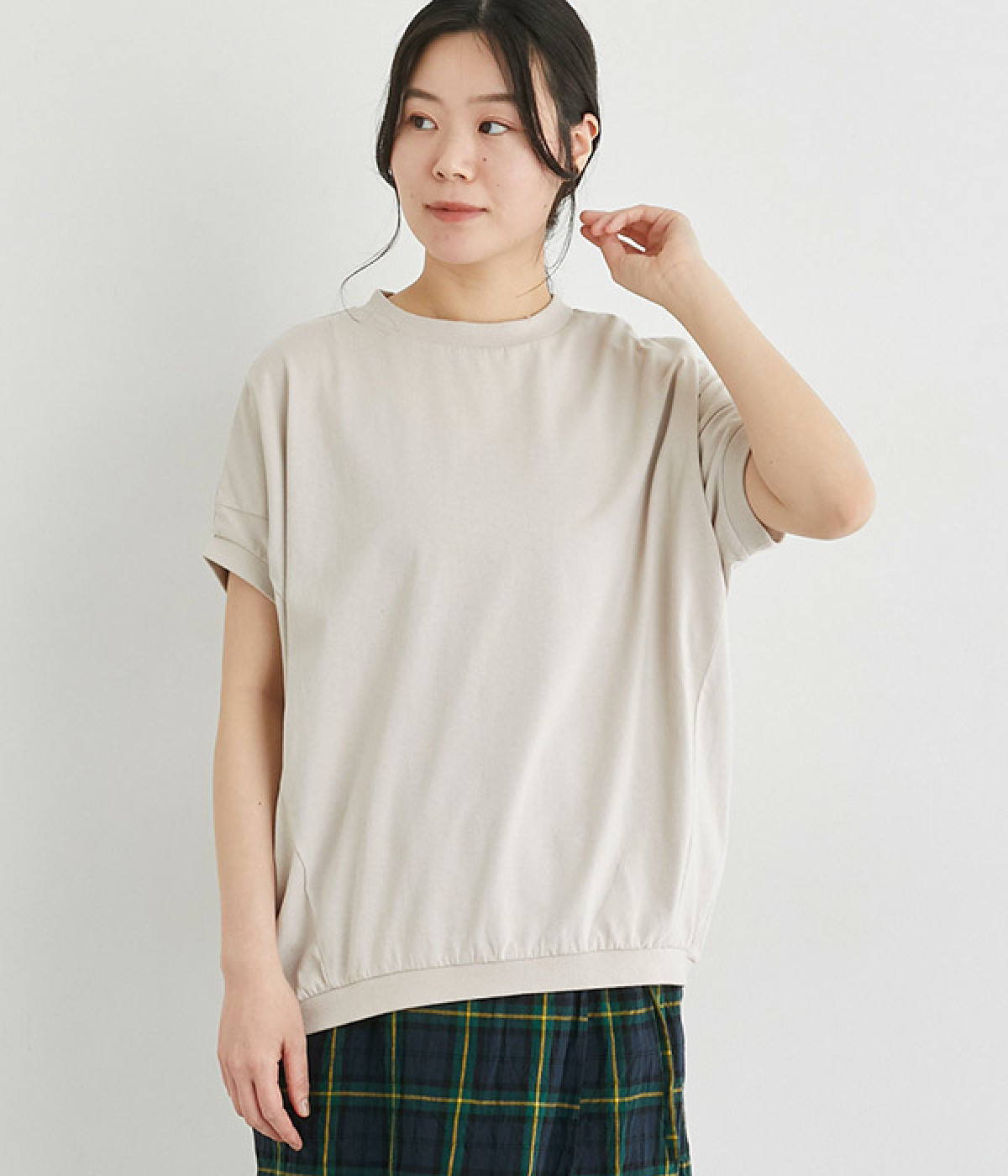 コットン天竺ドルマンＴシャツ(ベージュ-L)