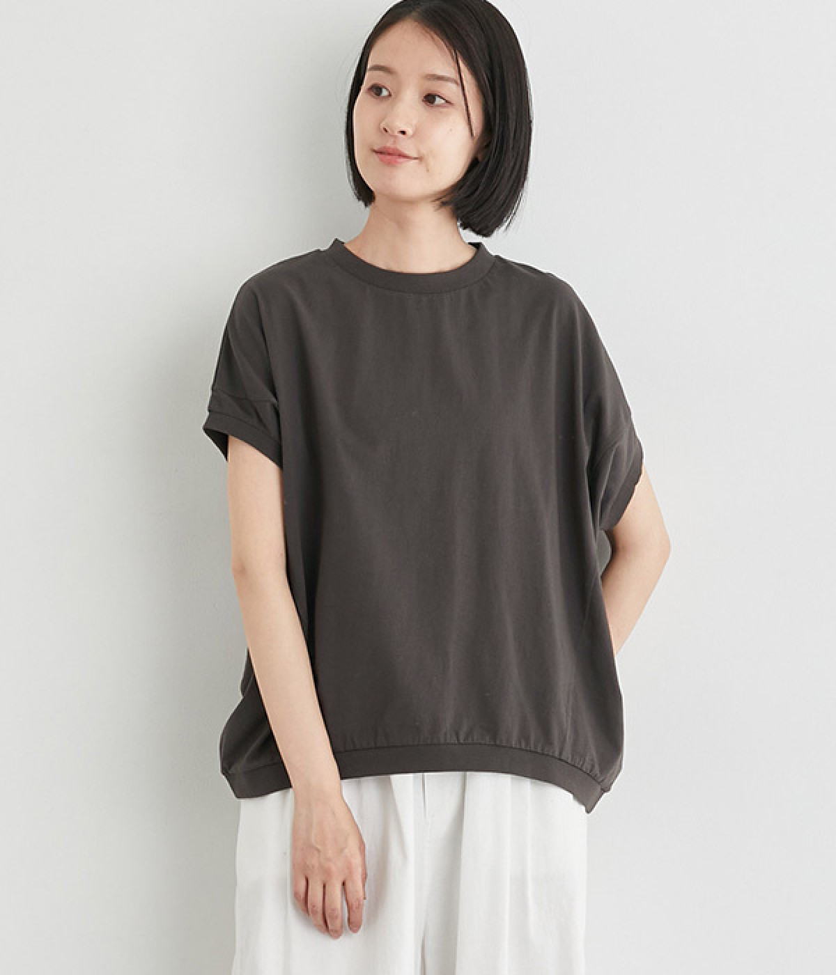 コットン天竺ドルマンＴシャツ(スミクロ-L)