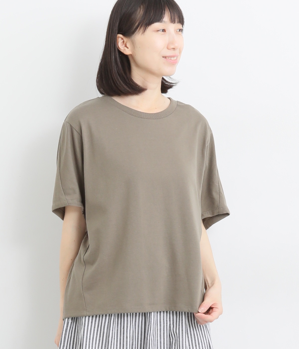 天竺袖バルーン半袖Ｔシャツ(カーキ-L)