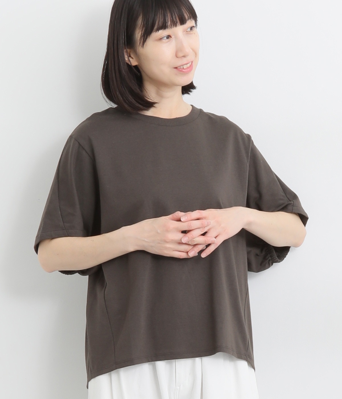 天竺袖バルーン半袖Ｔシャツ(スミクロ-L)
