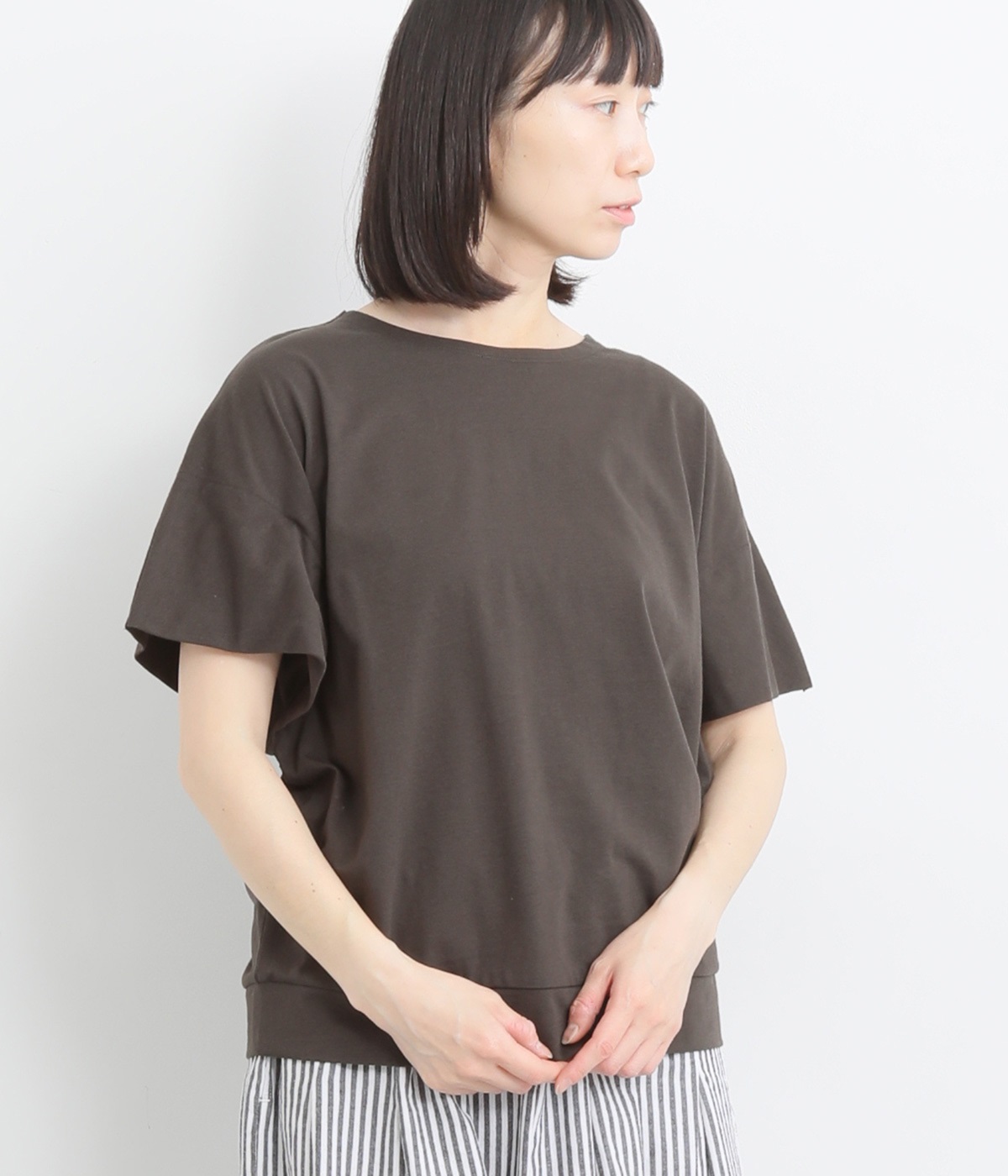 脇見せ防止ワイドドルマンＴシャツ(スミクロ-L)