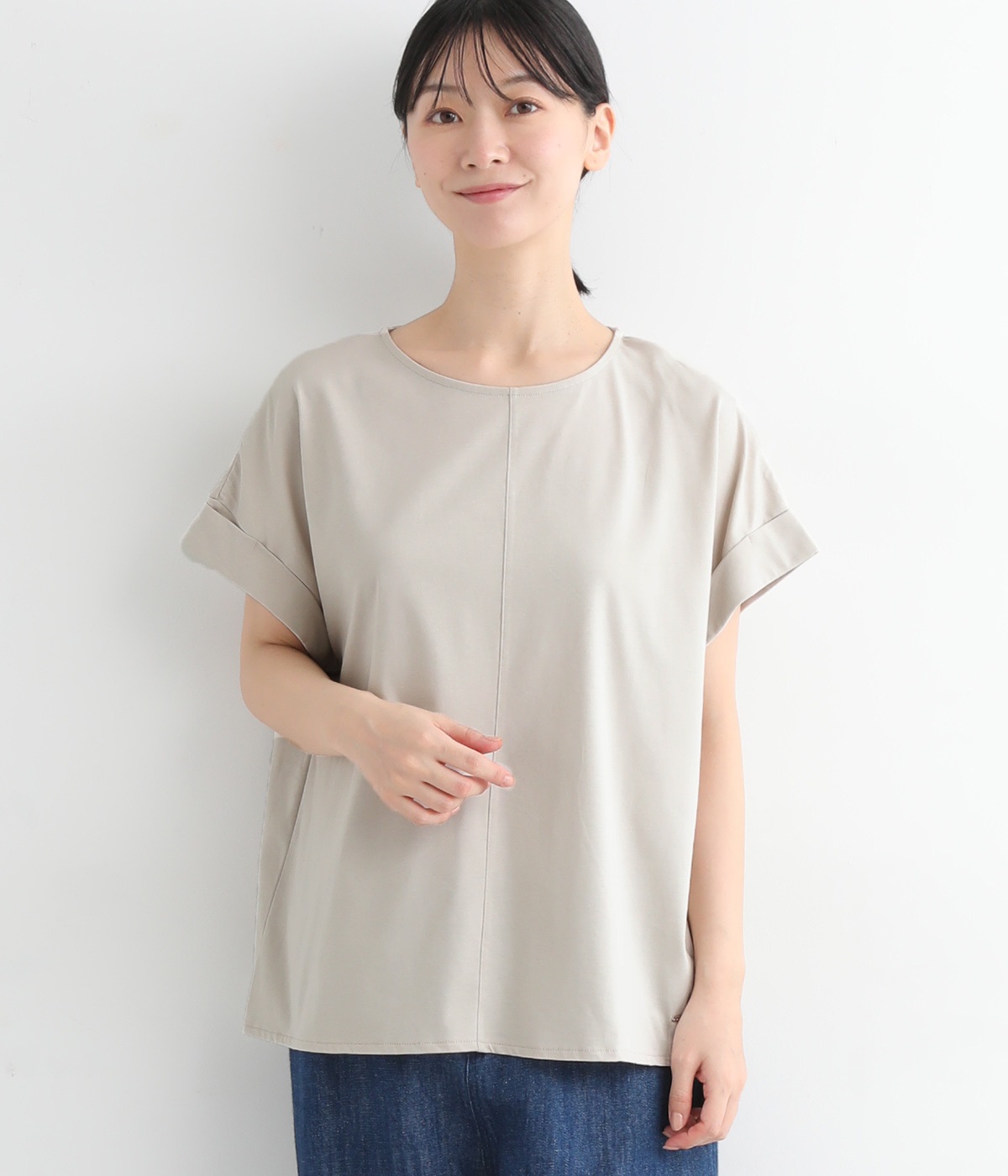【neilikka】コットンクリーン天竺　袖ターンバックＴシャツ(ライトグレー-L)