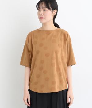 ＴＣ天竺　前身ドット布帛切替5分袖Ｔシャツ(レンガ-L)