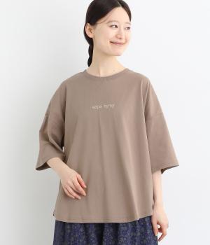 ＯＥ天竺　ロゴ刺繍ワイド6分袖Ｔシャツ(モカ-L)