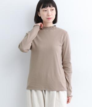 コットンスムース　襟シャーリング長袖Ｔシャツ(モカ-L)