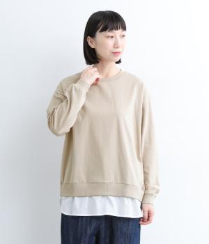 ＯＥ天竺　裾布帛フェイクレイヤード長袖Ｔシャツ(グレージュ-L)