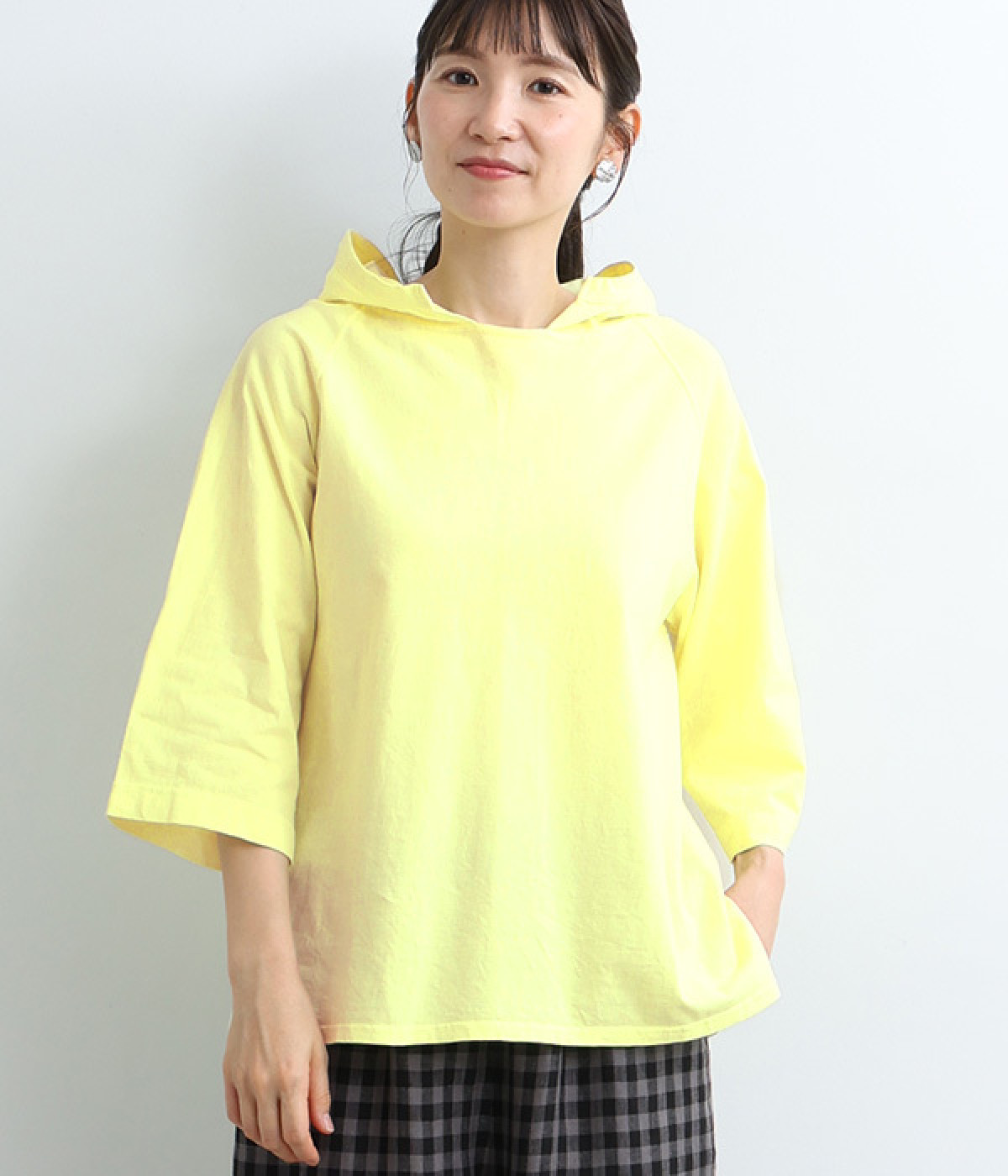 ドライコットン天竺　5分袖パーカ(レモン-ONESIZE)