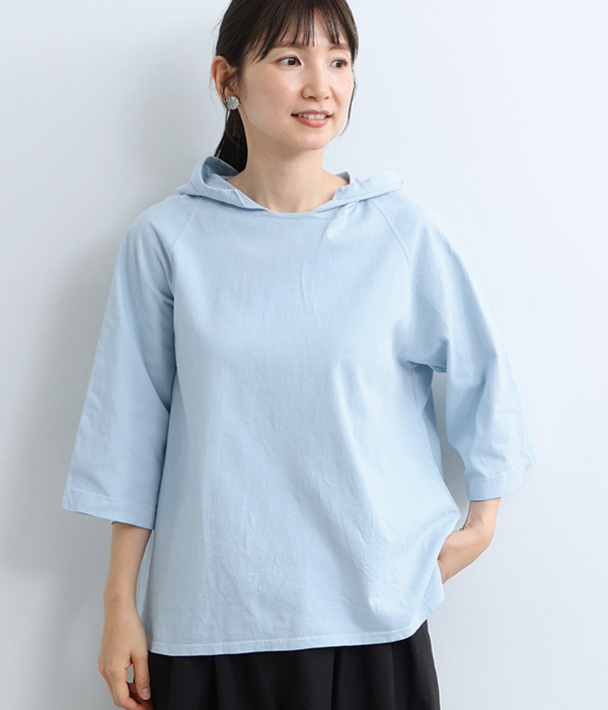 ドライコットン天竺　5分袖パーカ(スカイ-ONESIZE)