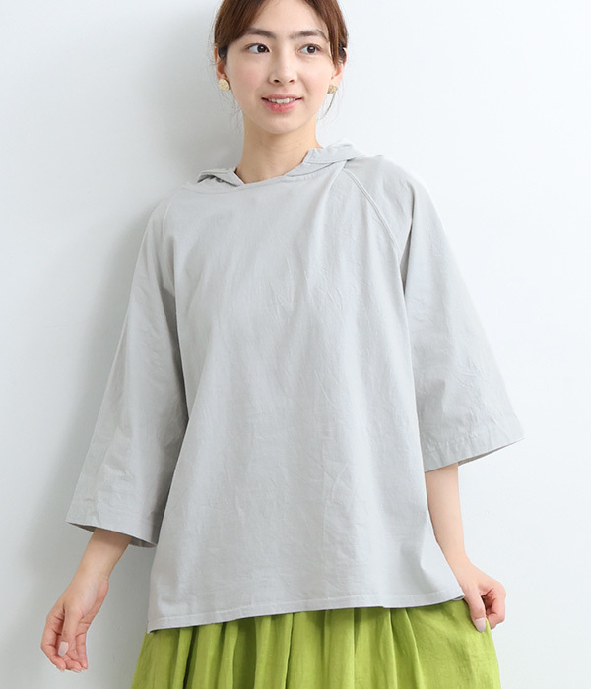 ドライコットン天竺　5分袖パーカ(グレー-ONESIZE)