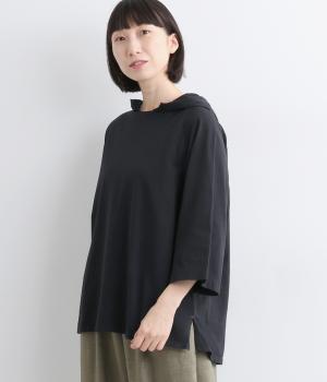 ドライコットン天竺　5分袖パーカ(ブラック-ONESIZE)