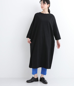 スーピマ裏毛　8分袖ワンピース(ブラック-ONESIZE)