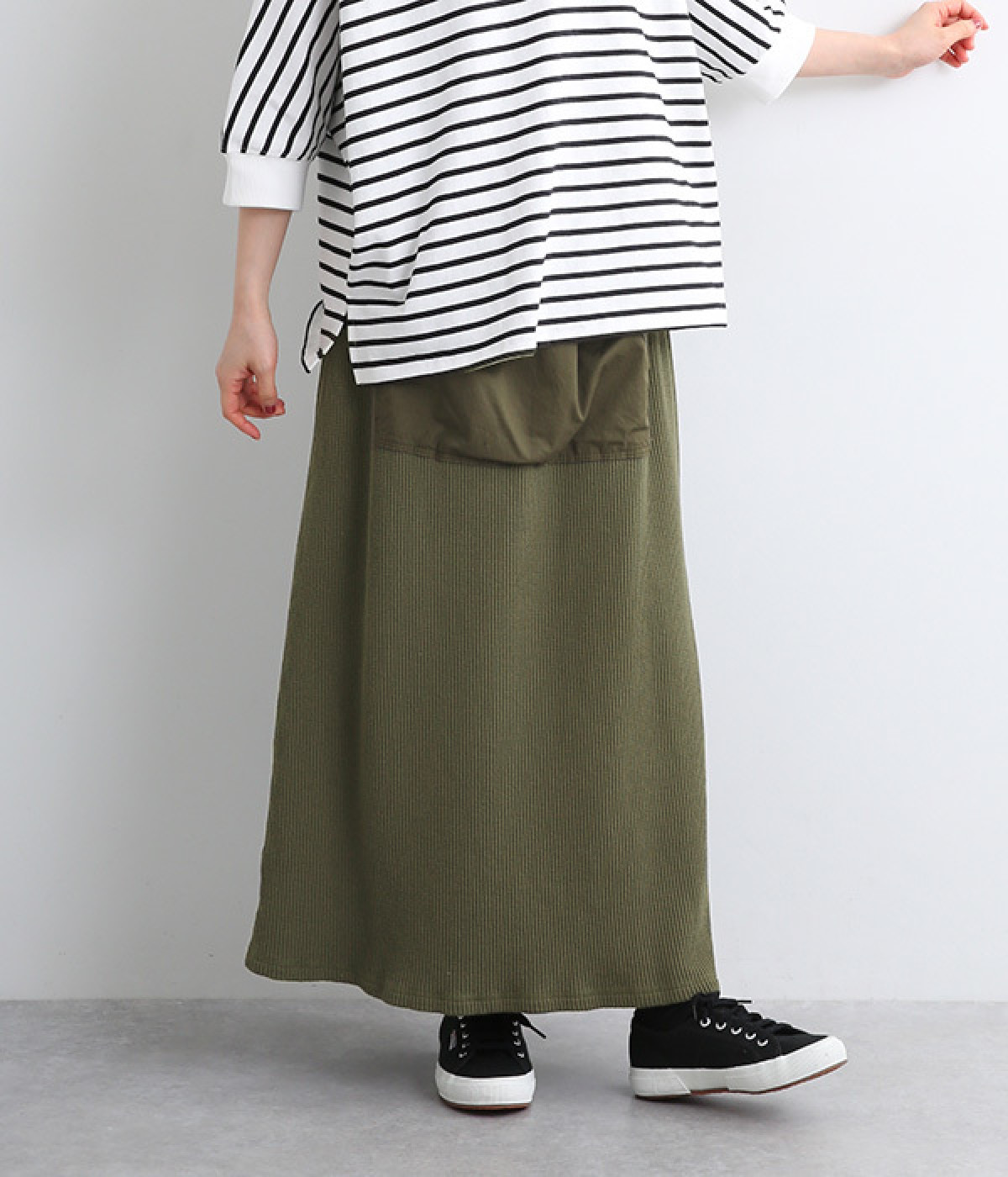 コットンビックワッフルスカート(カーキ-ONESIZE)