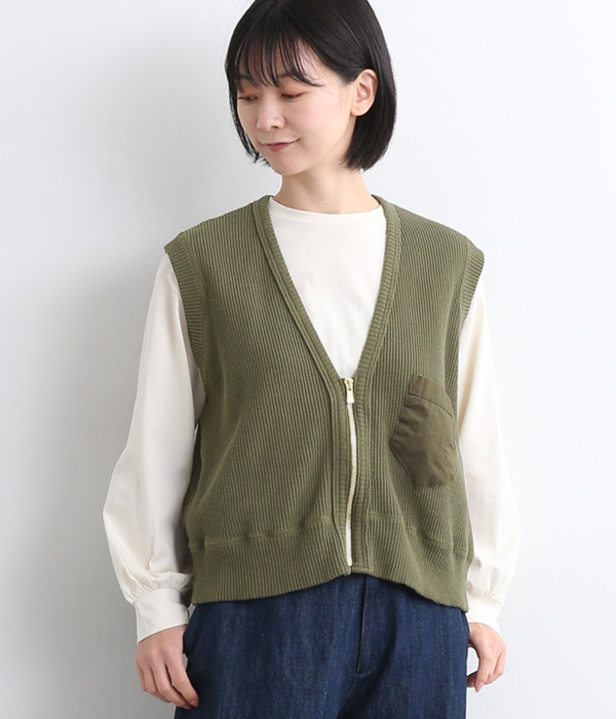 コットンビックワッフルベスト(カーキ-ONESIZE)