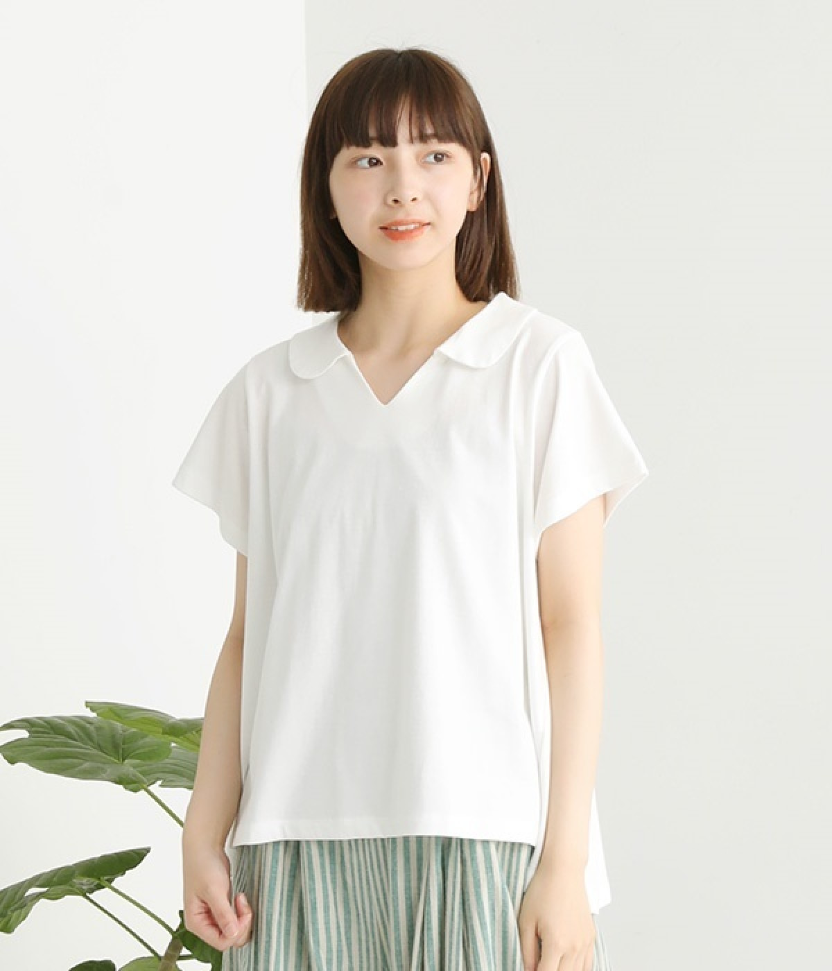 スキッパーカラーTシャツ(オフホワイト-ONESIZE)