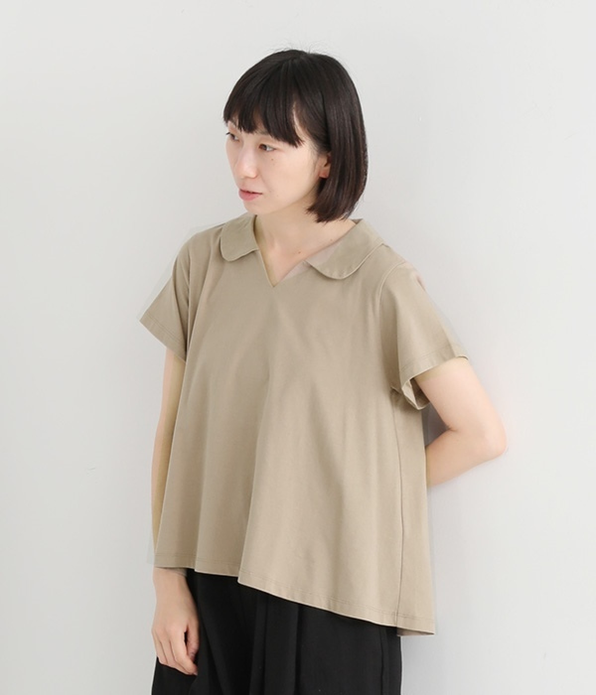 スキッパーカラーTシャツ(ベージュ-ONESIZE)
