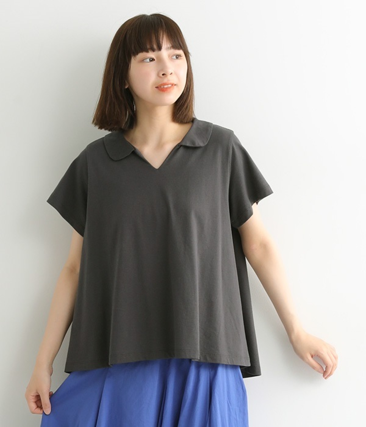 スキッパーカラーTシャツ(ダークグレー-ONESIZE)