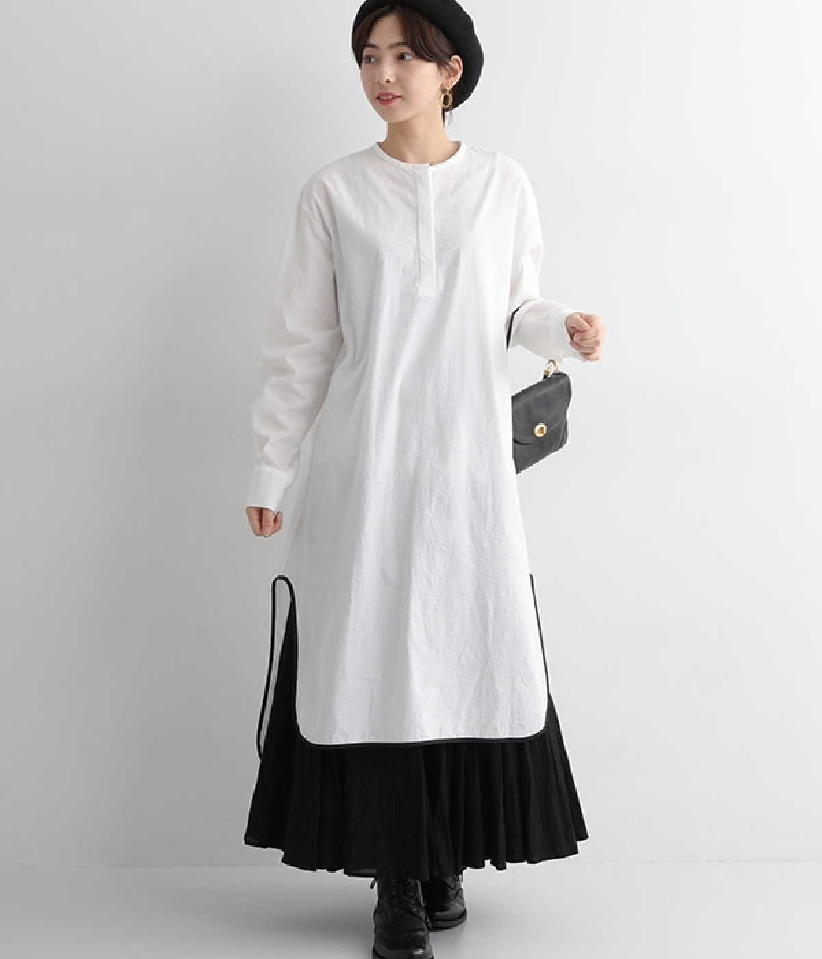 配色ヘムシャツワンピース(オフホワイト-ONESIZE)