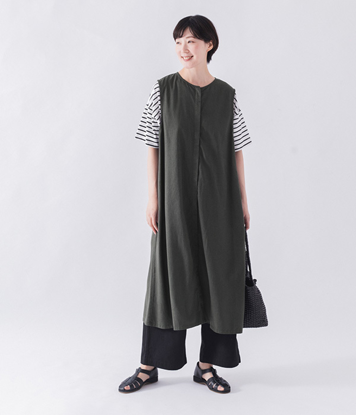 後ろタックジレワンピース(チャコール-ONESIZE)