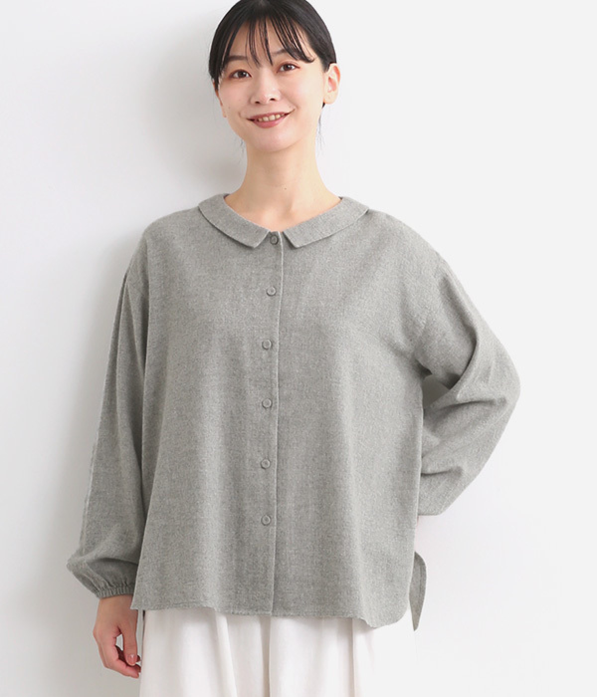 コットンビエラ起毛ブラウス(グレー-ONESIZE)