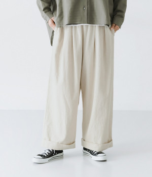 コットンリネンデニム タックワイドパンツ(キナリ-ONESIZE)
