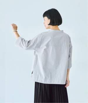 コットンスタンドカラー半端袖シャツ(アイスグレー-ONESIZE)