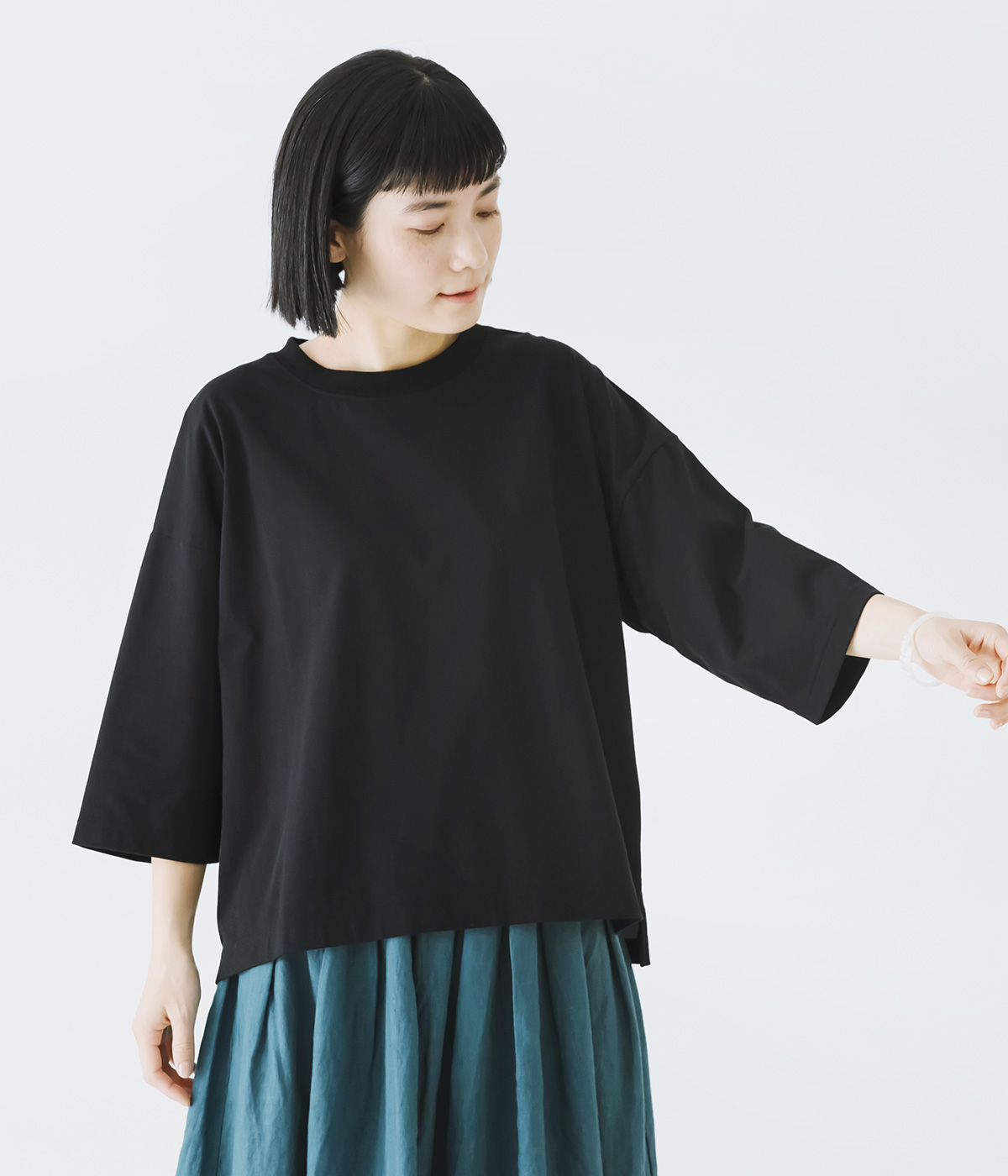 7分袖 ワイドプルオーバー(ブラック-ONESIZE)
