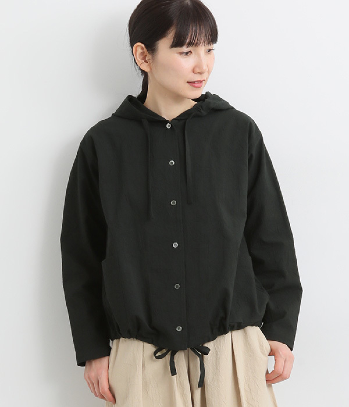 シーチングワッシャー　フードシャツジャケット(ブラック-ONESIZE)