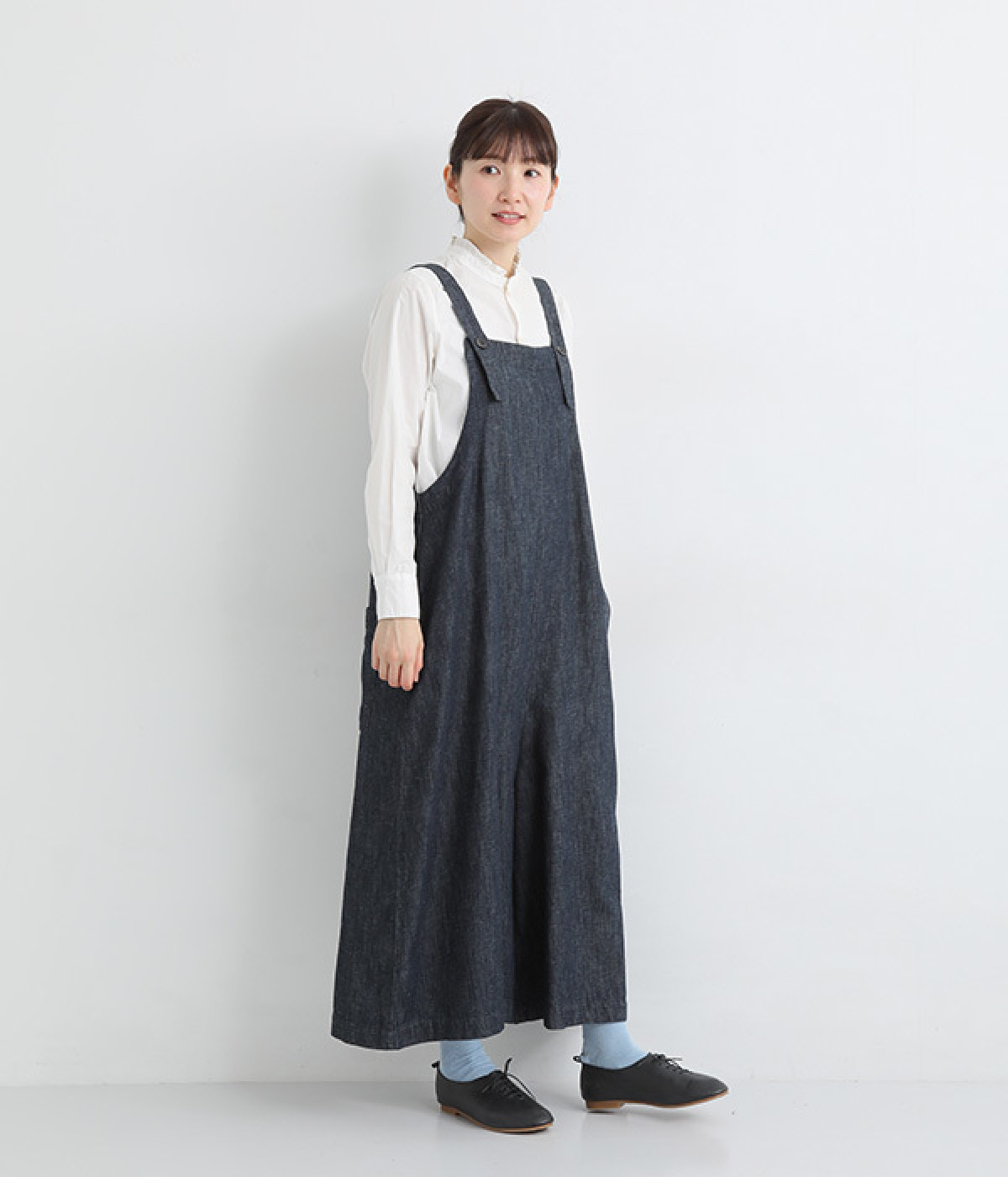 コットンリネンデニム　ツイル　サロペット(ネイビー-ONESIZE)